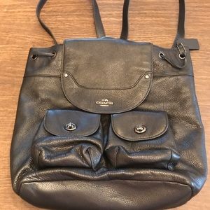 Coach Black Leather Backpack